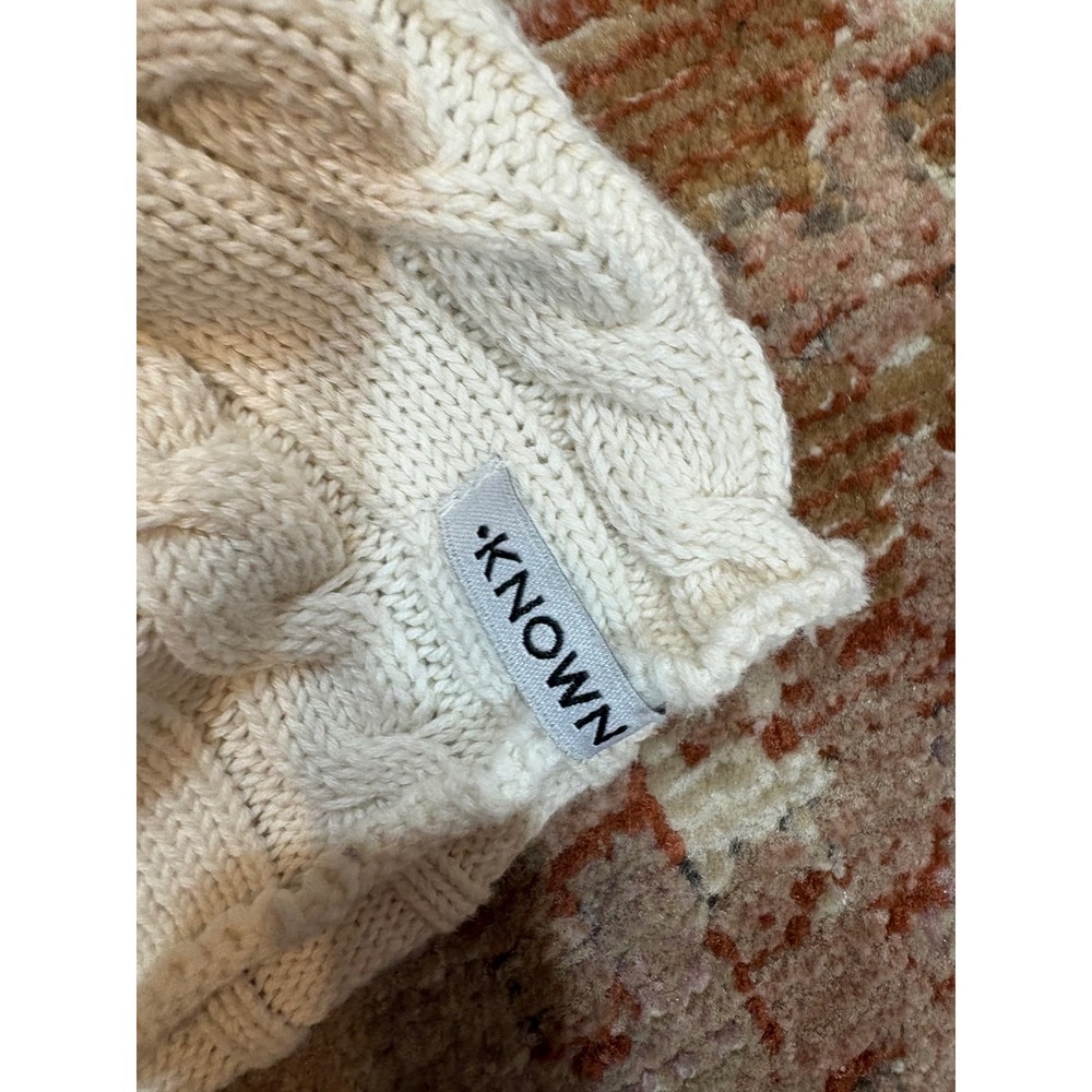 Known Supply Organic Cotton Cable Knit V-Neck Cropped Sweater Cream White S - Picture 5 of 7